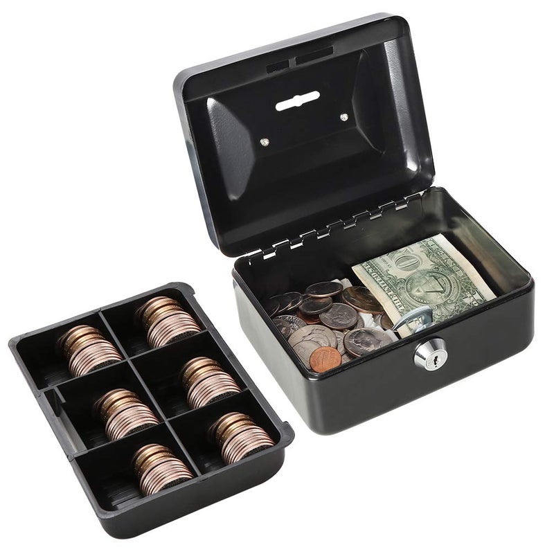 Decaller Cash Box with Slot for Kids, Decaller Small Money Box with Money Tray & Key Lock, 6" x 4 4/5" x 3 1/5", Black, QH15010XS - Image 2